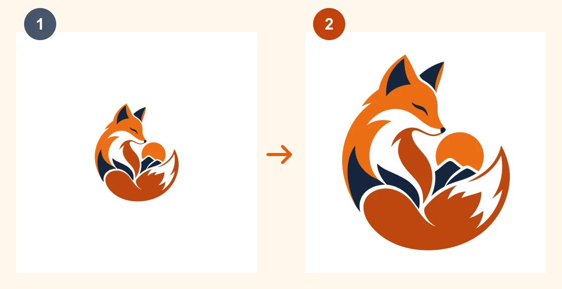 1: excessive surrounding space. 2: a tighter canvas around the same vector design.