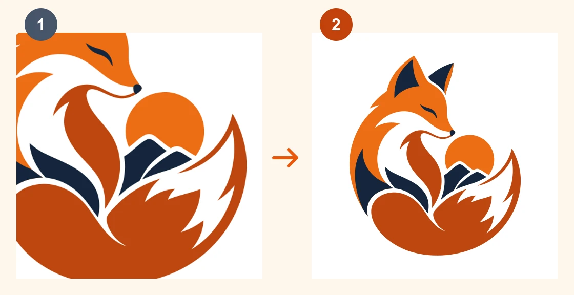1: the visible area cuts off the design. 2: the complete design with correct bounds. The vector paths are unchanged.